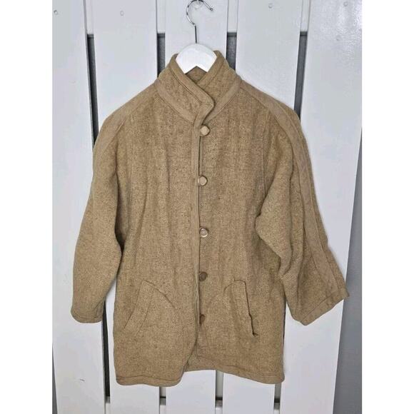 Rutland 100% Wool Soft Barn Jacket Coat Button Closure Beige 3/4 Sleeve Medium - Picture 1 of 8